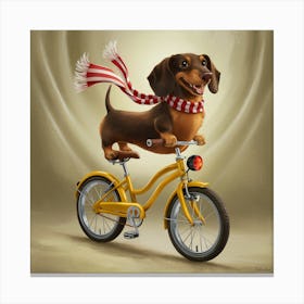 Dachshund On Bicycle With Sjawl 1 Canvas Print