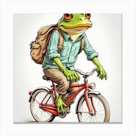 Frog Riding A Bike Canvas Print