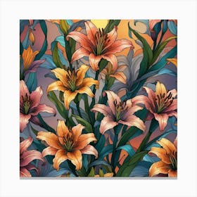 Pattern With Lilies Canvas Print