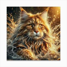 Coon Cat In Water Canvas Print