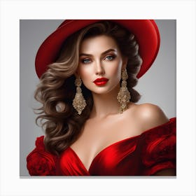 Beautiful Woman In Red Hat Canvas Print