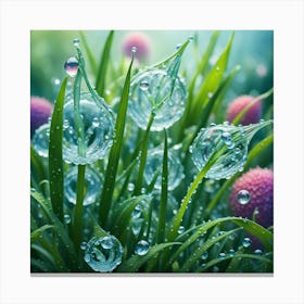 Water Droplets On Grass 1 Canvas Print