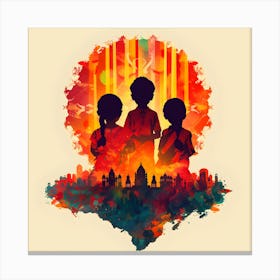 Silhouette Of Children Canvas Print