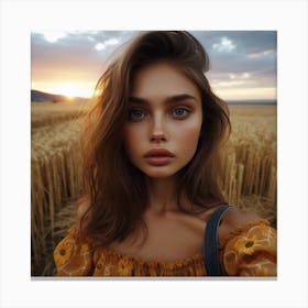 Portrait Of A Girl In A Wheat Field Canvas Print