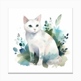 White Cat Watercolor Painting Canvas Print