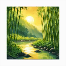 A Stream In A Bamboo Forest At Sun Rise Square Composition 362 Canvas Print