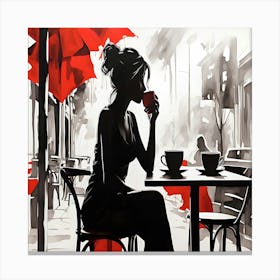 Elegant Cafe Moment - Sumi-e Ink Silhouette Wall Art Print Canvas Print