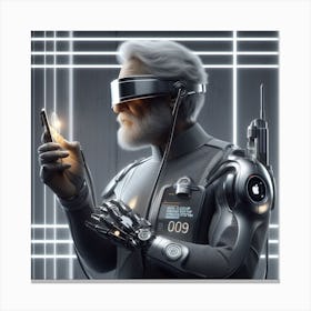 Old Man With A Smart Phone Canvas Print
