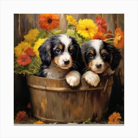 Puppies In A Bucket 1 Canvas Print