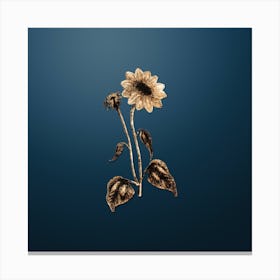 Gold Botanical Trumpet Stalked Sunflower on Dusk Blue n.3526 Canvas Print