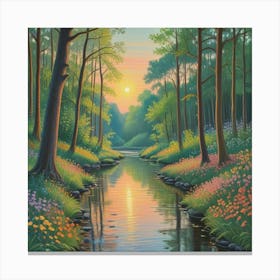 Sunset Serenity Blossoms By The Tranquil Stream (2) Canvas Print