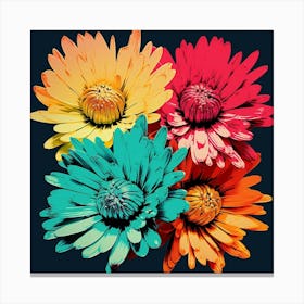 Andy Warhol Style Pop Art Flowers Chrysanthemum 4 Square Canvas Print