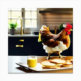 Hen in the kitchen on a pancake plate Canvas Print