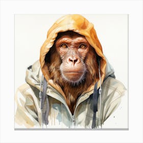 Watercolour Cartoon Proboscis Monkey In A Hoodie Canvas Print