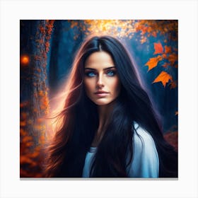 Beautiful Woman In Autumn Forest Canvas Print