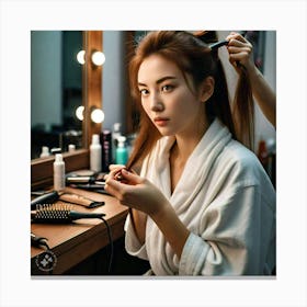 Asian Woman Getting Her Hair Done Canvas Print