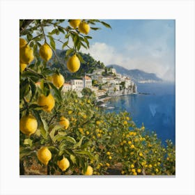 Amalfi View With Lemons Travel Painting Italy Art Print 6 Canvas Print