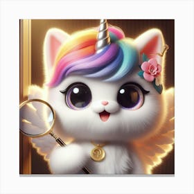 Unicorn Cat, caticorn With Magnifying Glass 13 Canvas Print