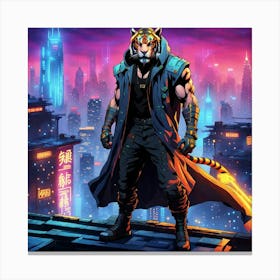 Cyberpunk Tiger In The City 2 Canvas Print
