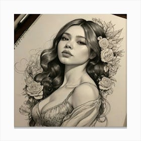 Asian Girl With Roses Canvas Print