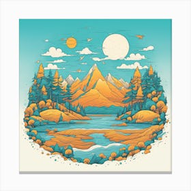 Landscape With Mountains And Trees Canvas Print