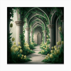 Green Tulips Hallway 1 Canvas Print