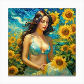 Mermaid In Sunflowers hgd Canvas Print