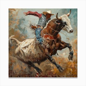 Cowboy Riding A Bull Canvas Print