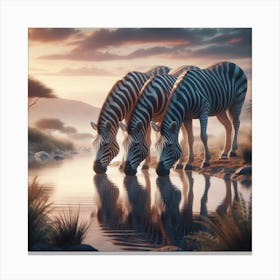 Zebras Drinking Water Canvas Print