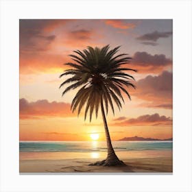 Palm Tree At Sunset Canvas Print