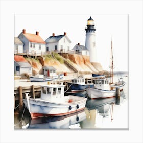 Harbor Dreams Intricately Detailed Watercolor Boats Canvas Print