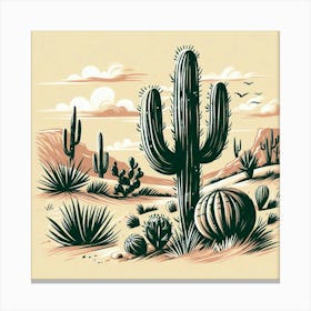 Illustration cactus in the desert 1 Canvas Print