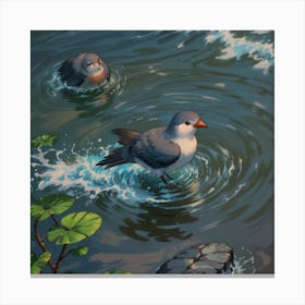 Two Birds In The Water Canvas Print