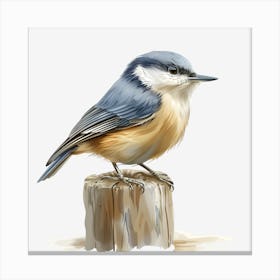 Bird Perched On A Stump Canvas Print