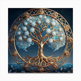 Blooming Skybluebluegold Tree Of Life In Silve (1) Canvas Print