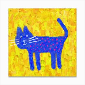 Blue Cat On Yellow Background Canvas Print