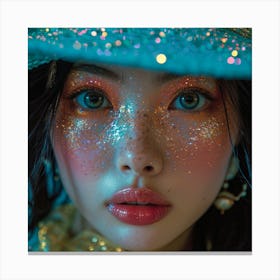 Asian Girl With Glitter Makeup Canvas Print