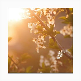 Blossoming Cherry Tree At Sunset Canvas Print
