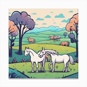 Two Horses In The Field Canvas Print