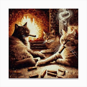 Smoking Cats Mosaic Canvas Print