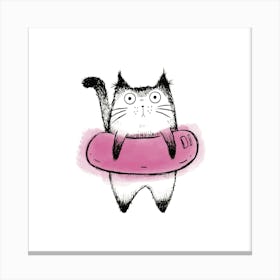 Cat On A Pool Float Canvas Print