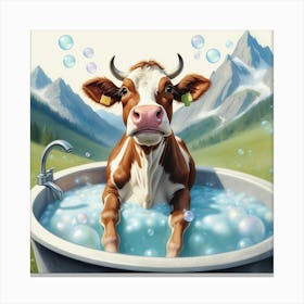 Cow In A Tub 3 Canvas Print