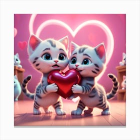 Cute Kittens Holding A Heart Canvas Print