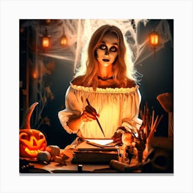 Halloween Girl Writing Canvas Print