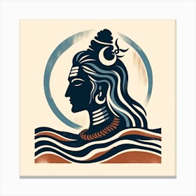 "Serenity in Profile: Lord Shiva's Contemplative Peace" - This minimalist artwork presents a profile of Lord Shiva, the Hindu deity symbolizing destruction and rebirth, in a tranquil, meditative state. The subdued palette of earthy tones and the crescent moon adorning his hair capture the essence of his connection to the natural world and the cycles of time. The clean lines and soft curves lend a modern simplicity to the piece, making it a versatile addition to any space seeking a touch of calm and introspection. This piece is a subtle yet powerful homage to ancient wisdom distilled through contemporary artistry. Canvas Print