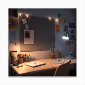 Desk With Lights Canvas Print