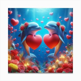 Dolphins With Hearts Canvas Print