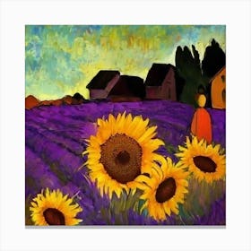 Sunflowers In Lavender Field Canvas Print