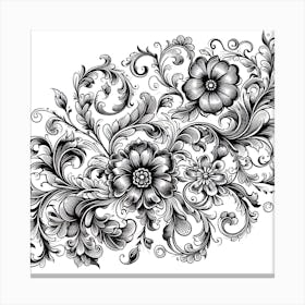 Floral Pattern In Black And White 2 Canvas Print