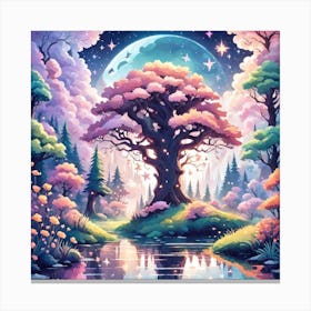 A Fantasy Forest With Twinkling Stars In Pastel Tone Square Composition 297 Canvas Print